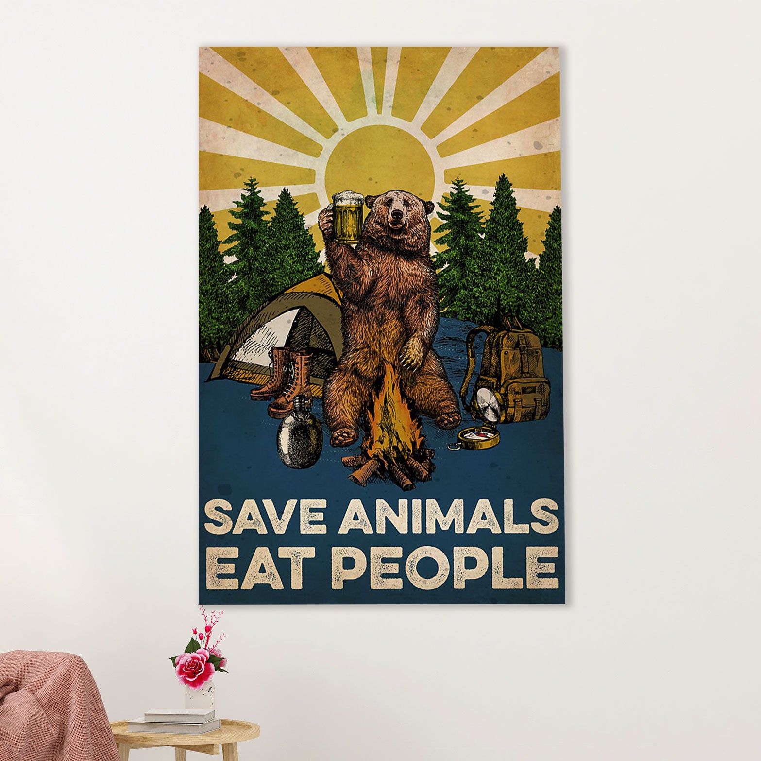 Camping Canvas | Save Animals Eat People | Wall Art Gift for Campers