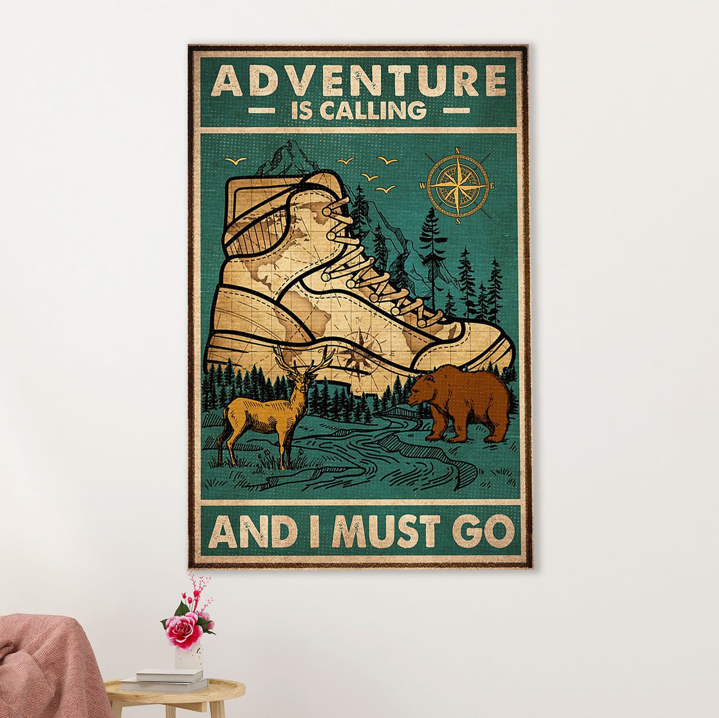 Camping Canvas | Adventure Is Calling & I Must Go | Wall Art Gift for Campers