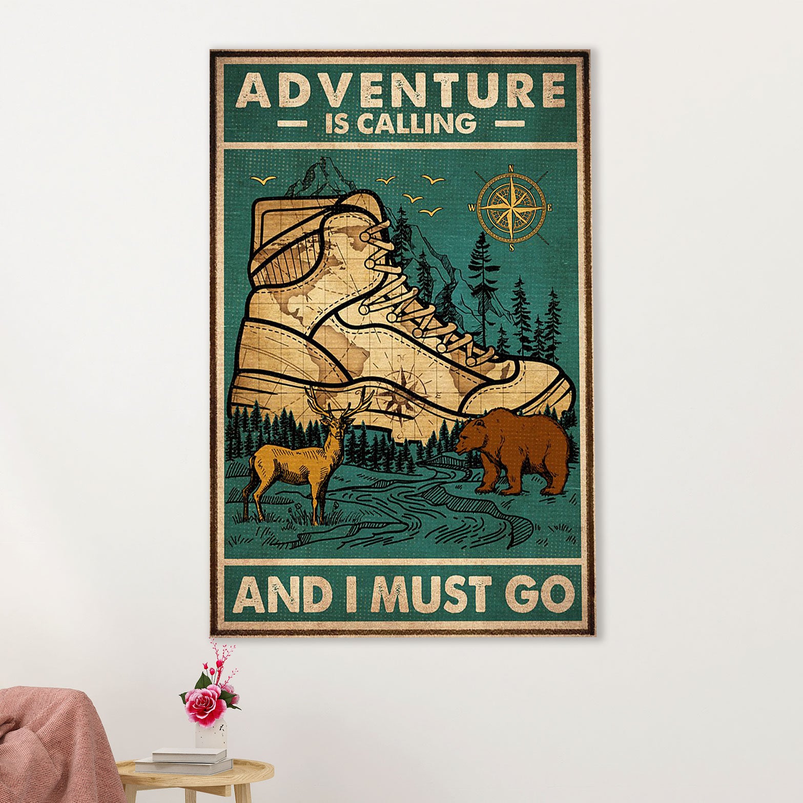 Camping Poster | Adventure Is Calling & I Must Go | Wall Art Gift for Camper