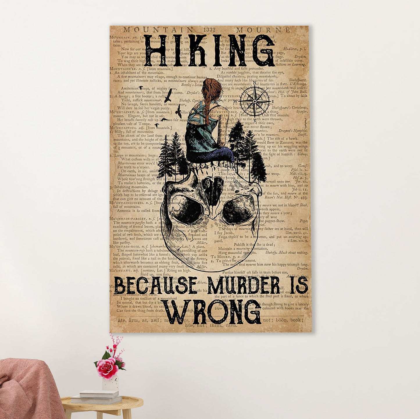 Camping Poster | Hiking Because Murder Is Wrong | Wall Art Gift for Camper