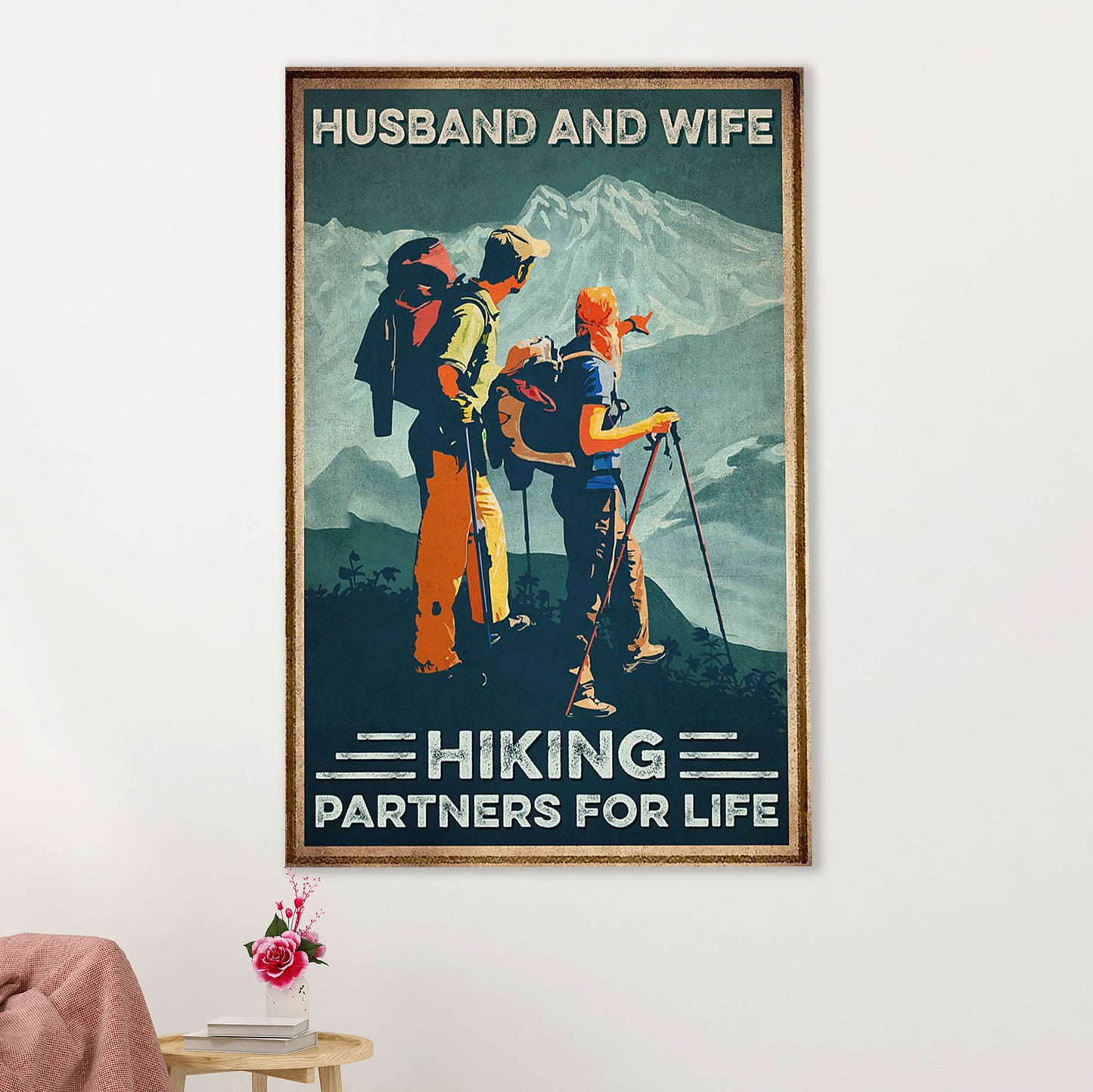 Camping Poster | Husband & Wife - Hiking Partners For Life | Wall Art Gift for Camper
