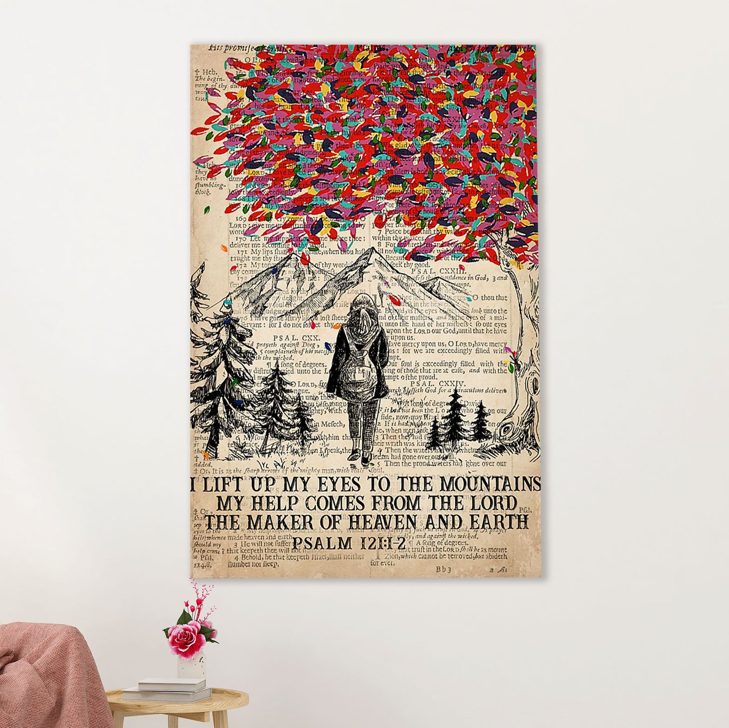 Camping Poster | Hiking - I Lift Up My Eyes To The Mountains | Wall Art Gift for Camper