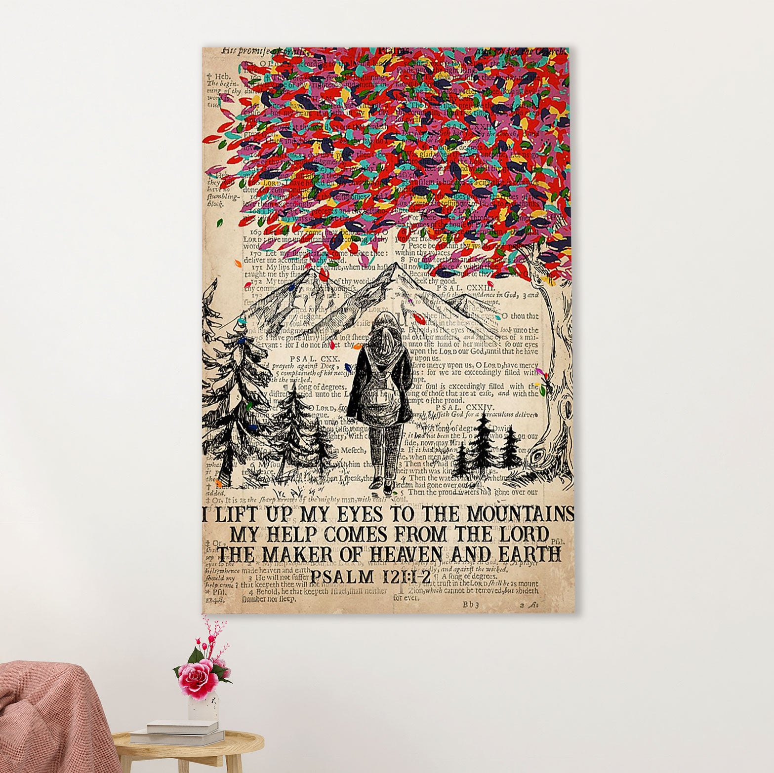 Camping Poster | Hiking - I Lift Up My Eyes To The Mountains | Wall Art Gift for Camper