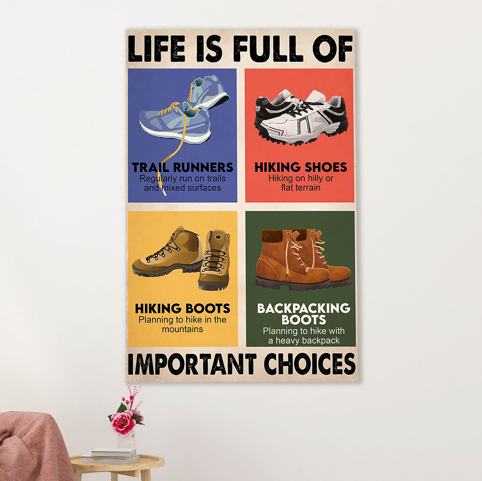 Camping Poster | Hiking - Life Is Full of Important Choices | Wall Art Gift for Camper