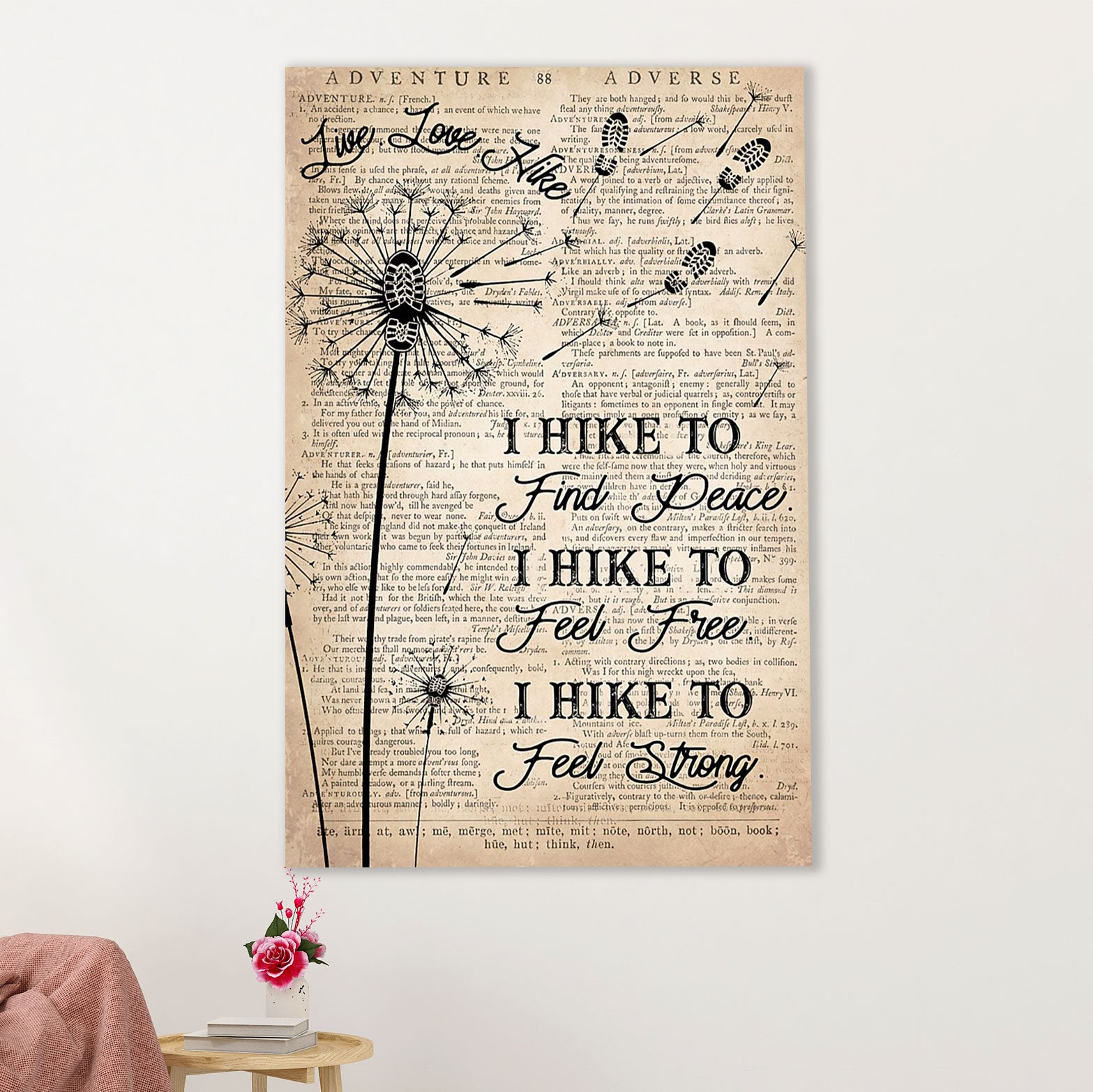 Camping Poster | Hiking - I Hike To Find Peace | Wall Art Gift for Camper