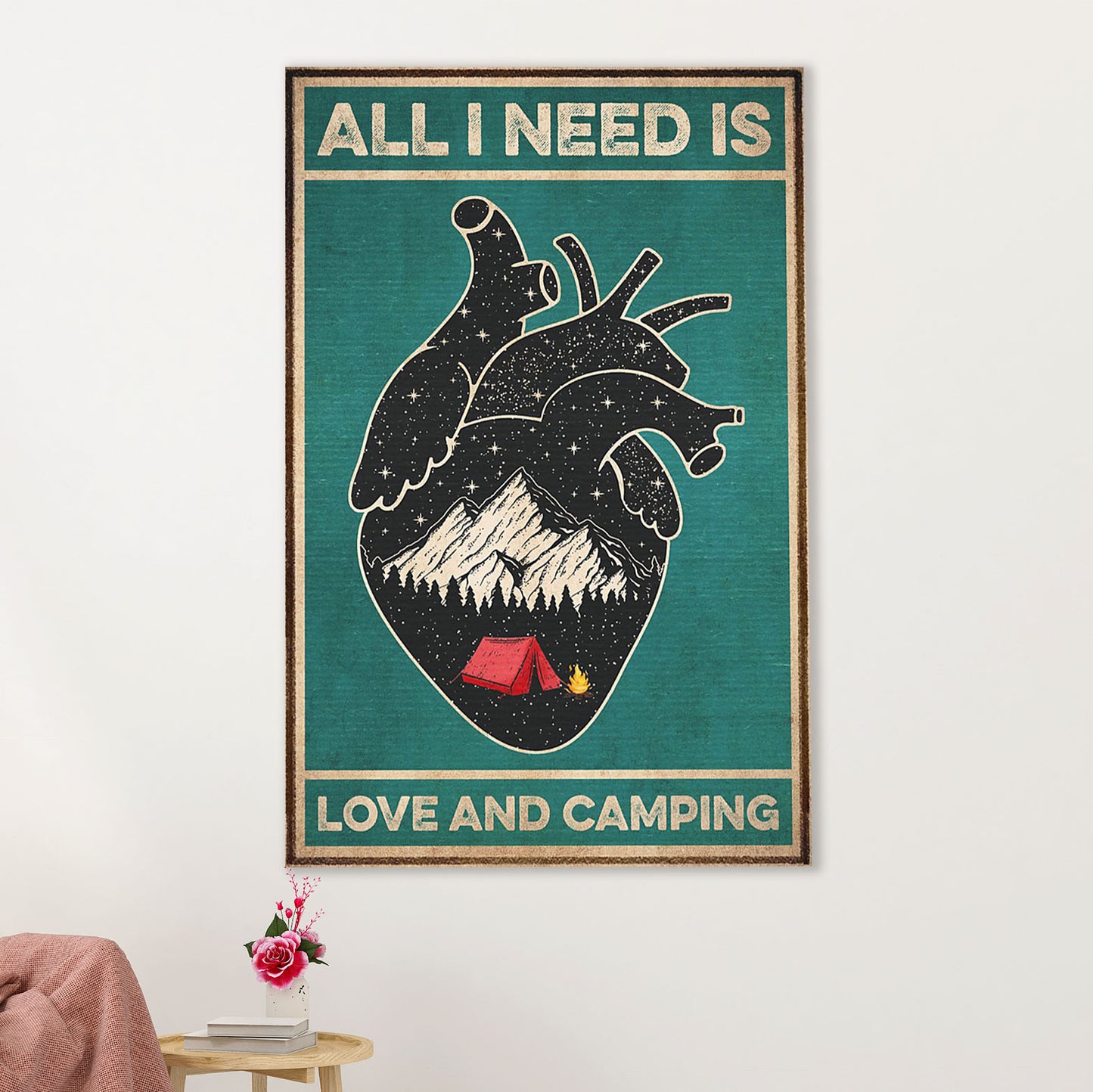 Camping Canvas | All I Need Is Love & Camping | Wall Art Gift for Campers
