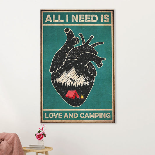 Camping Canvas | All I Need Is Love & Camping | Wall Art Gift for Campers