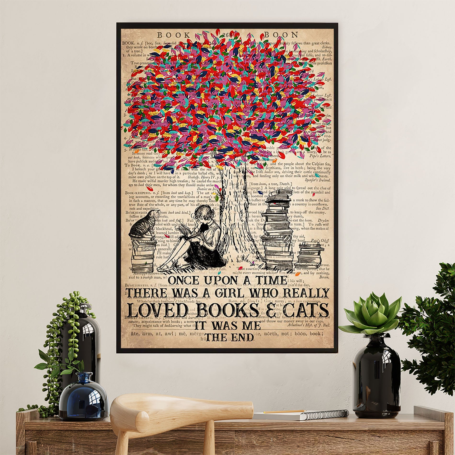 Books Lover Canvas Prints | There Was A Girl Who Really Loved Books & Cats | Wall Art Gift for Books Reader