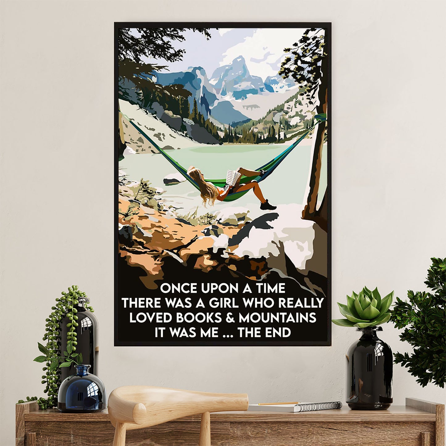 Books Lover Poster Prints | There Was A Girl Who Loved Books & Mountains | Wall Art Gift for Books Reader