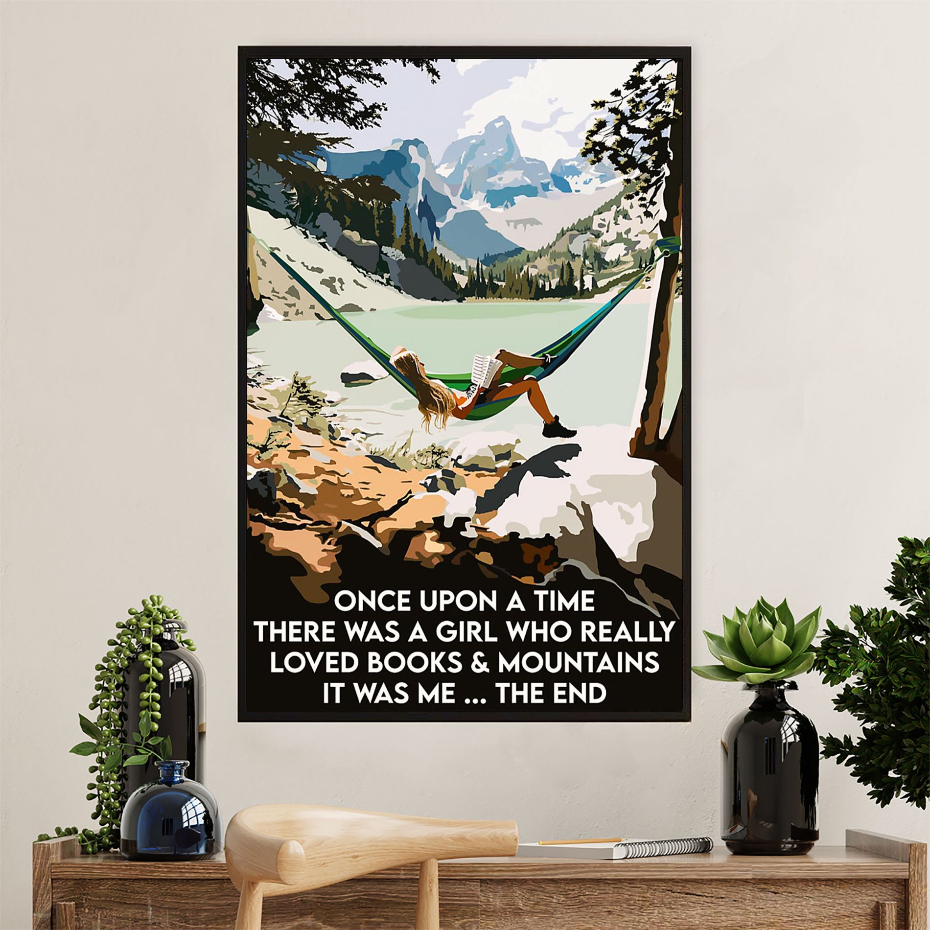 Books Lover Poster Prints | There Was A Girl Who Loved Books & Mountains | Wall Art Gift for Books Reader