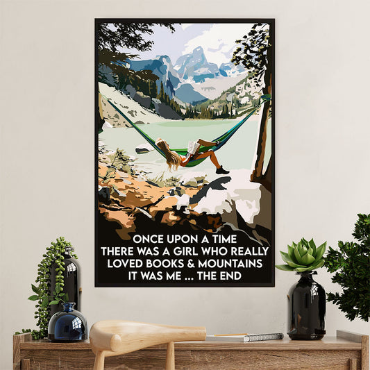 Books Lover Poster Prints | There Was A Girl Who Loved Books & Mountains | Wall Art Gift for Books Reader