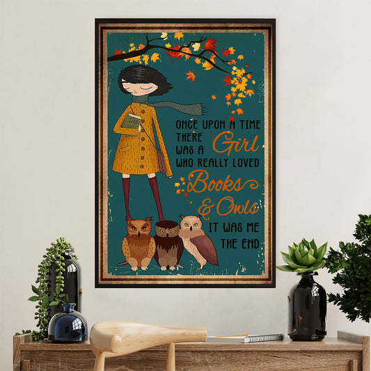 Books Lover Poster Prints | There Was A Girl Who Loved Books & Owls | Wall Art Gift for Books Reader