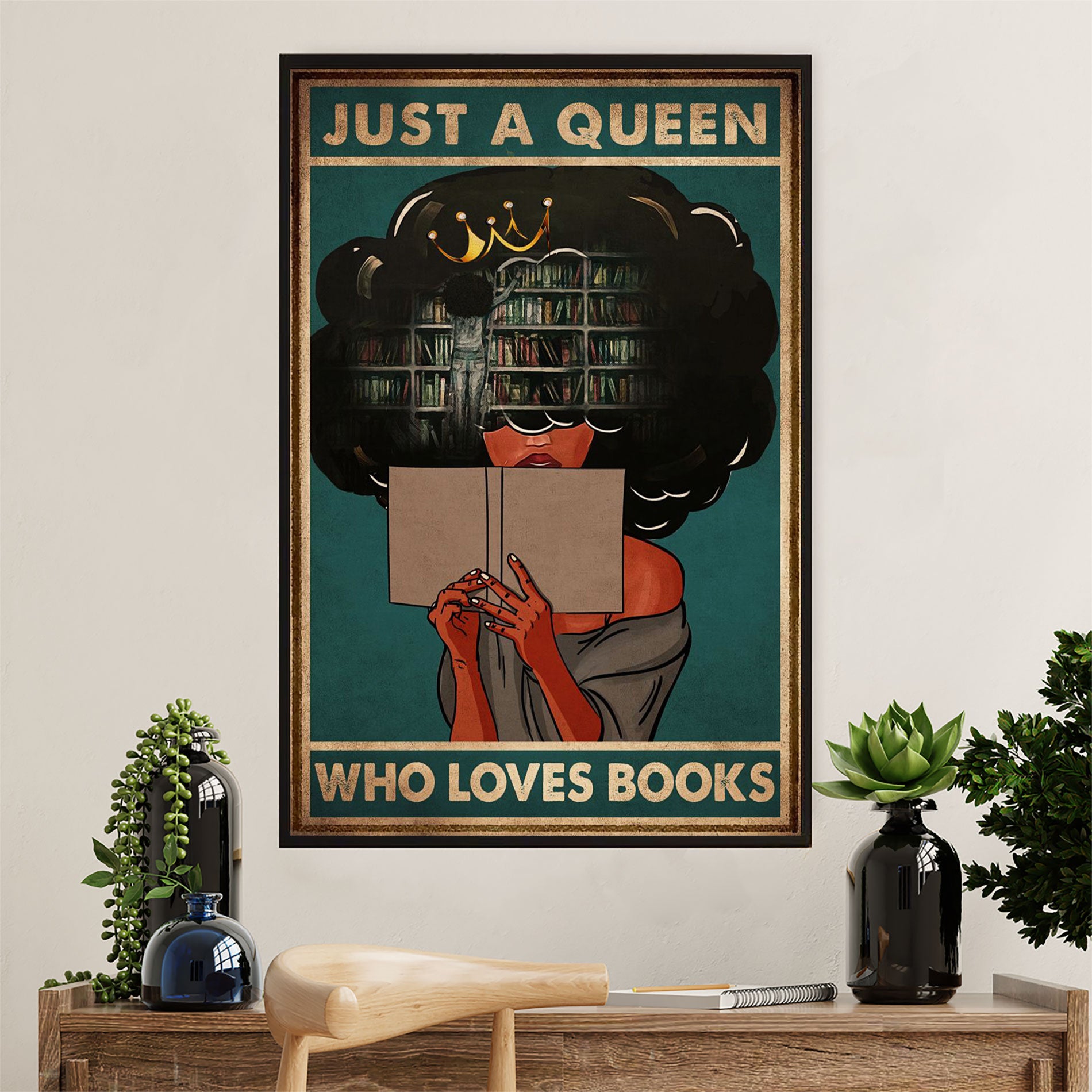 Books Lover Canvas Prints | Just A Black Queen Who Loves Books | Wall Art Gift for Books Reader