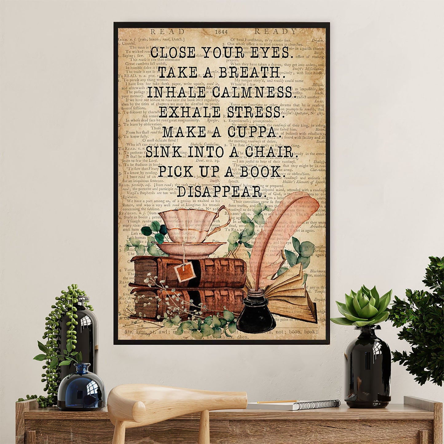Books Lover Canvas Prints | Close Your Eyes Take A Breath | Wall Art Gift for Books Reader