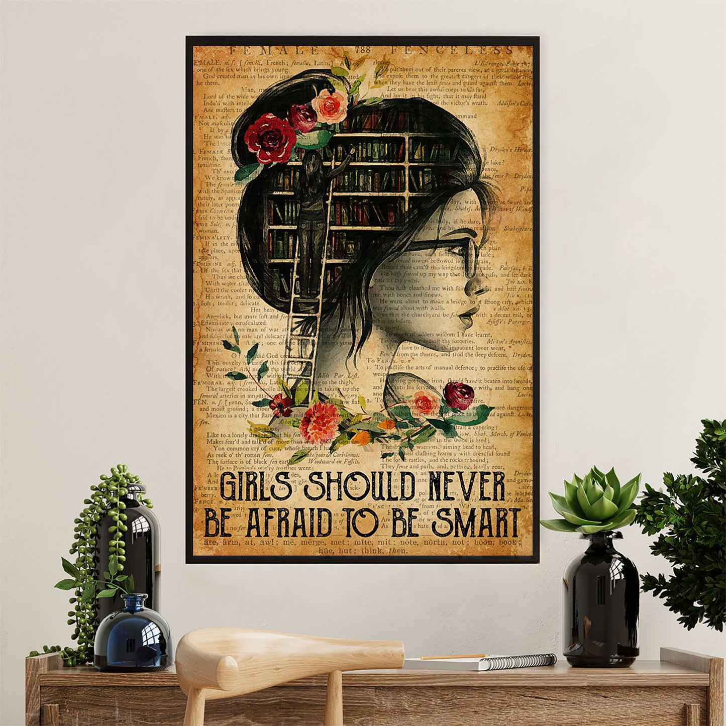 Books Lover Canvas Prints | Girls Should Never Be Afraid | Wall Art Gift for Books Reader