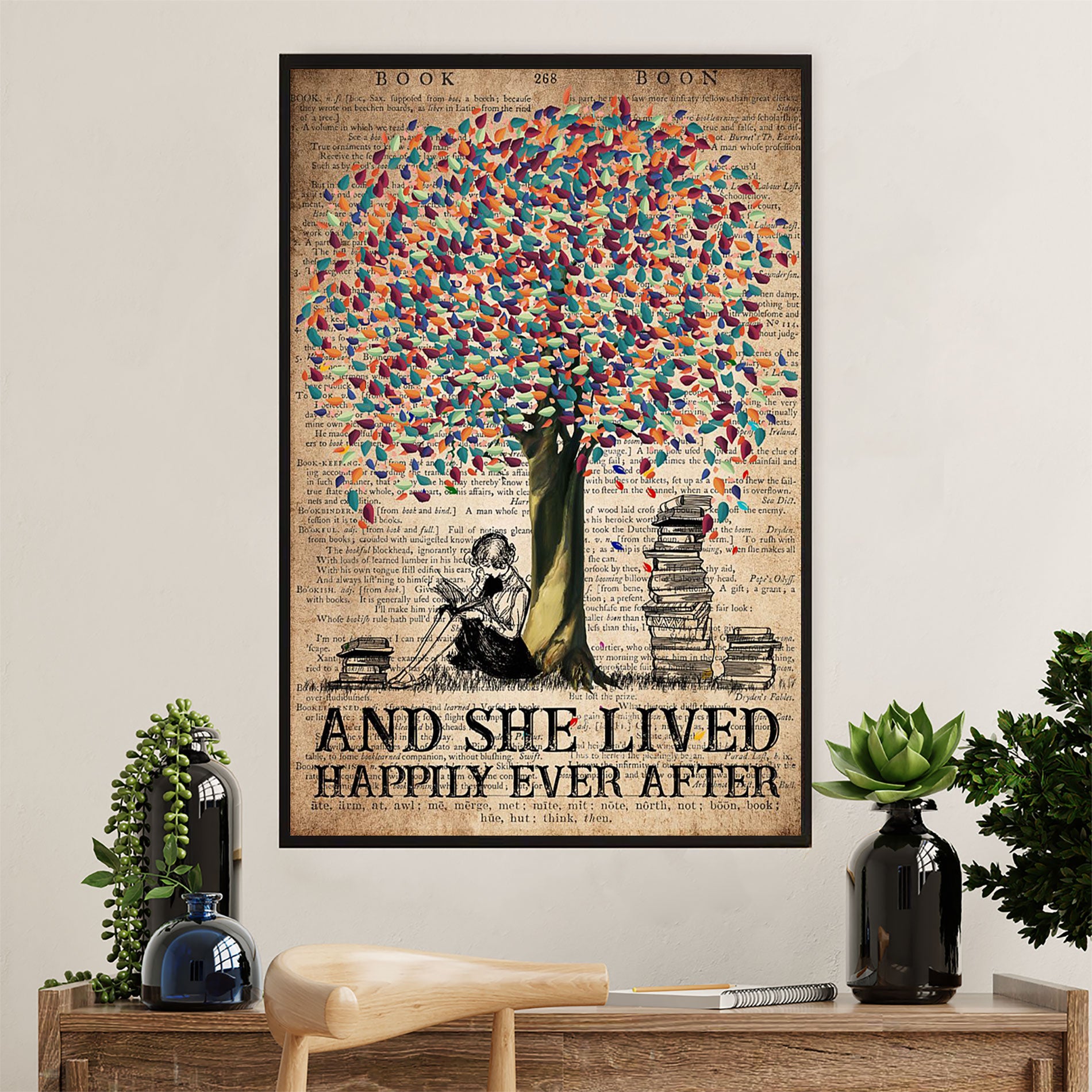 Books Lover Canvas Prints | And She Lived Happily Ever After | Wall Art Gift for Books Reader