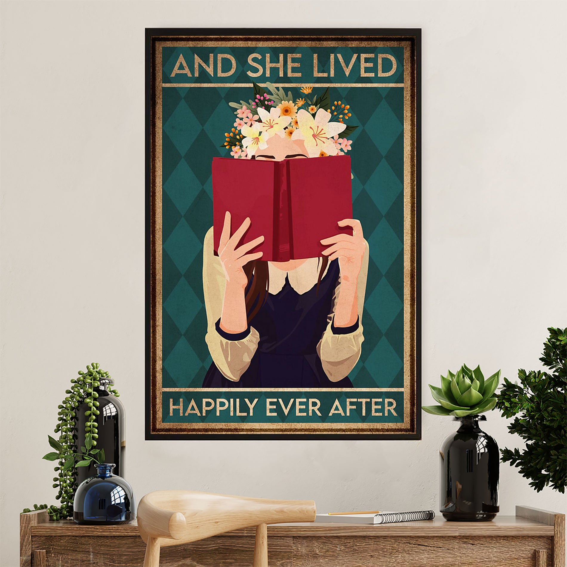 Books Lover Poster Prints | And She Lived Happily Ever After | Wall Art Gift for Books Reader