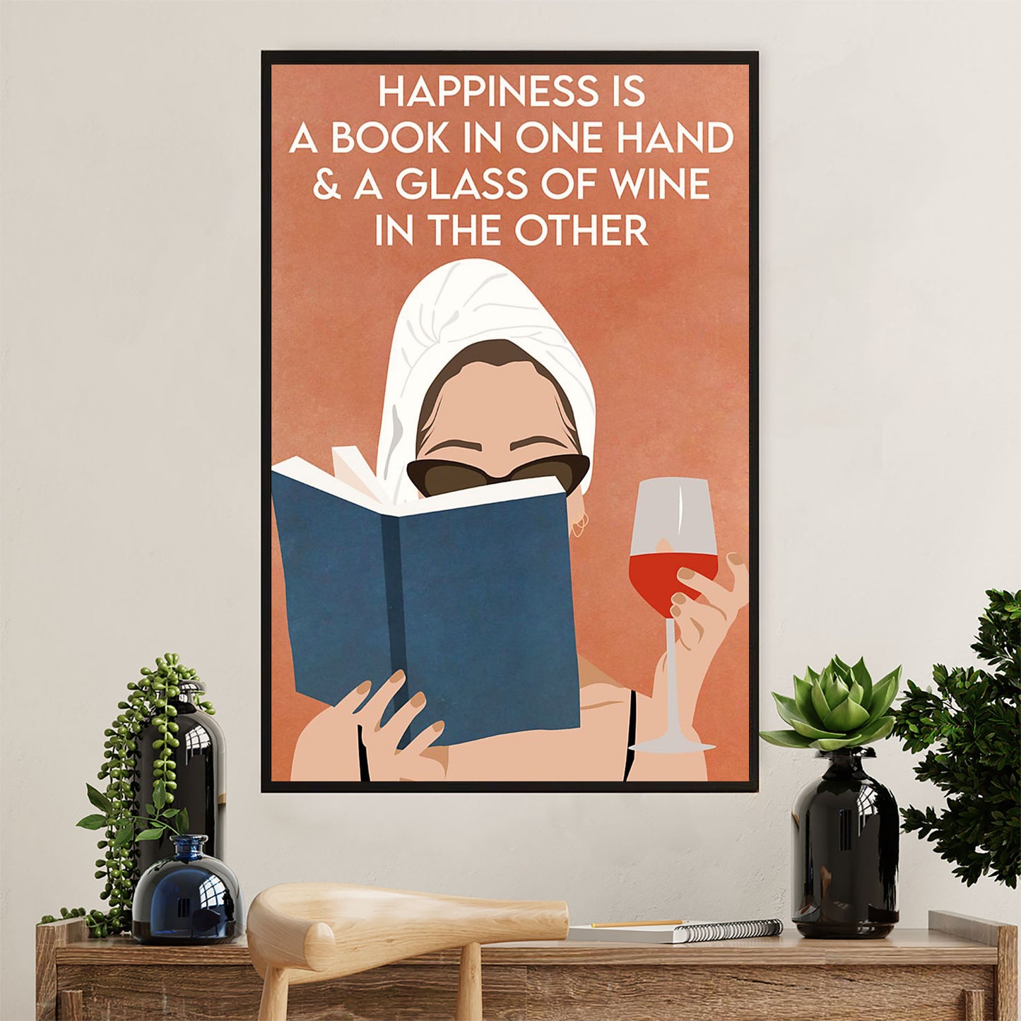 Books Lover Canvas Prints | Happiness Is A Book In One Hand | Wall Art Gift for Books Reader