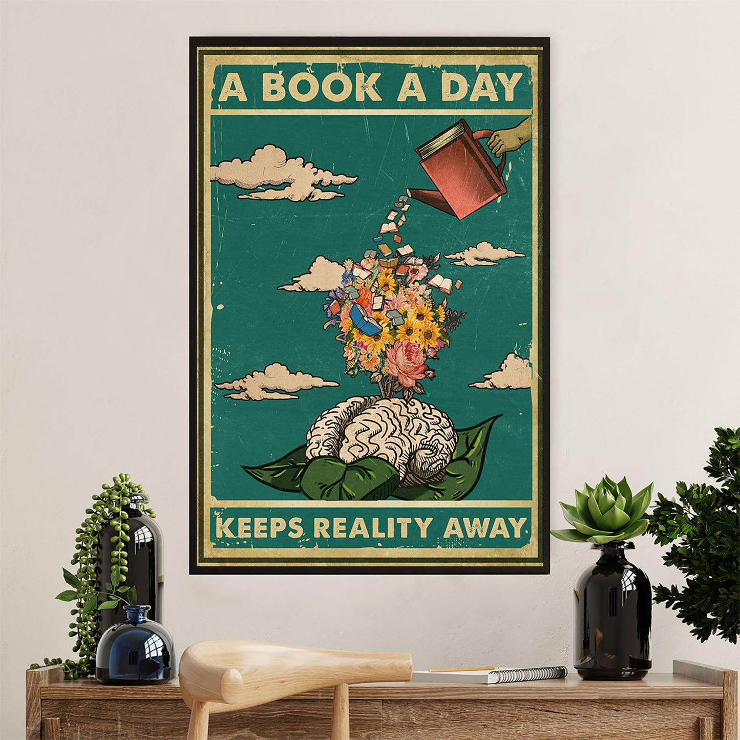 Books Lover Poster Prints | A Book A Day Keeps Reality Away | Wall Art Gift for Books Reader