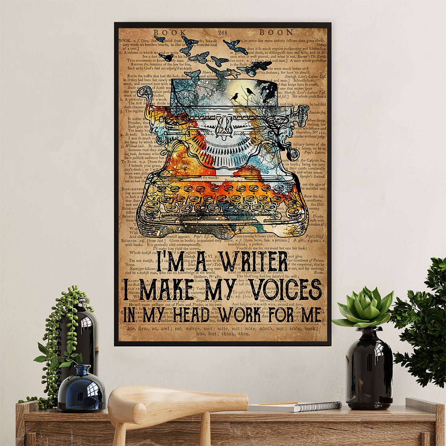 Books Lover Poster Prints | I'm A Writer I Make My Voices | Wall Art Gift for Books Reader