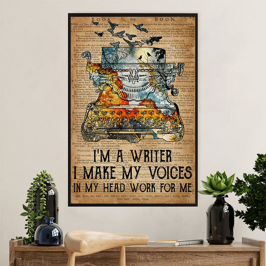 Books Lover Poster Prints | I'm A Writer I Make My Voices | Wall Art Gift for Books Reader