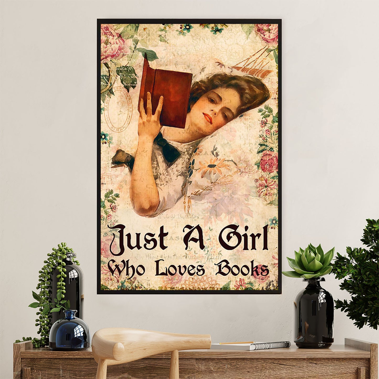 Books Lover Canvas Prints | Just A Girl Who Loves Books | Wall Art Gift for Books Reader