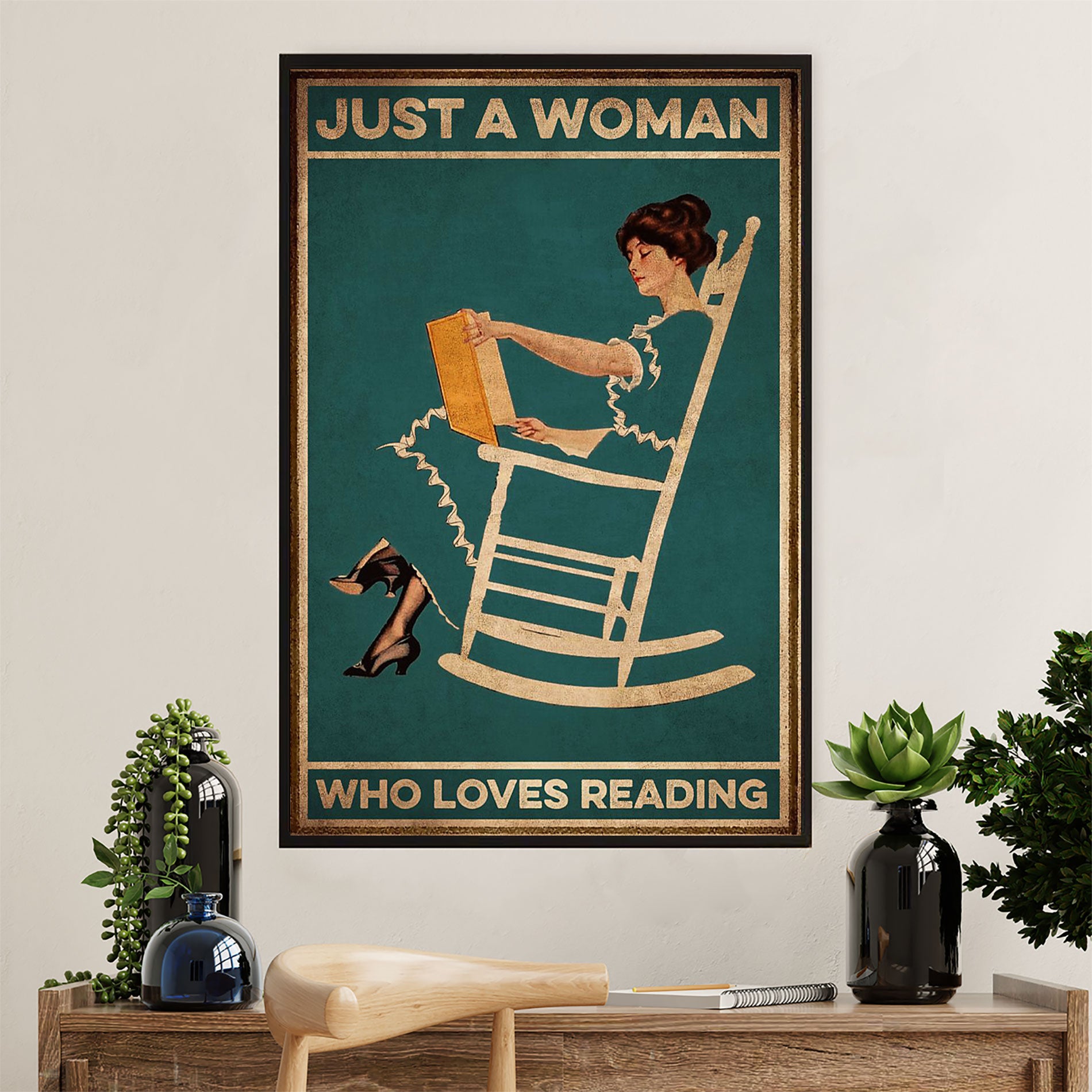 Books Lover Poster Prints | Just A Woman Who Loves Reading | Wall Art Gift for Books Reader