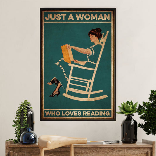 Books Lover Poster Prints | Just A Woman Who Loves Reading | Wall Art Gift for Books Reader