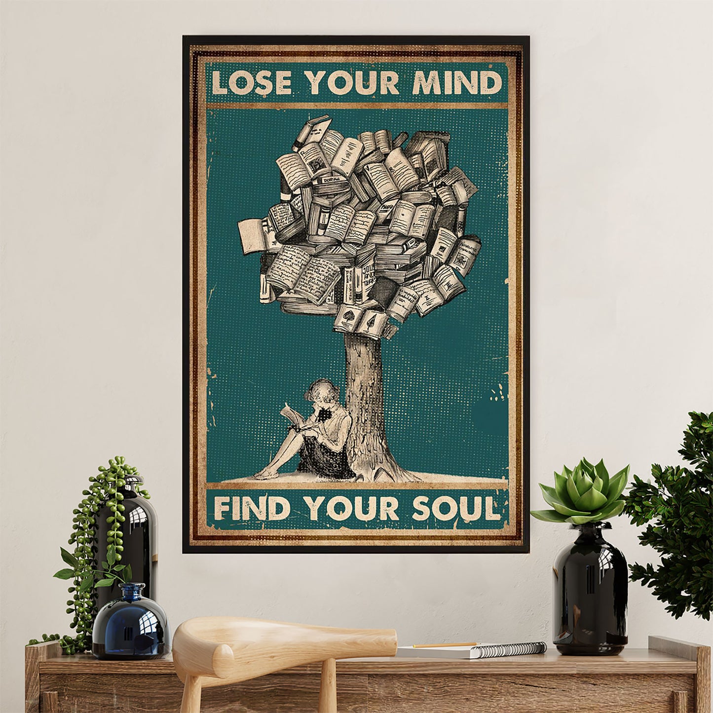 Books Lover Poster Prints | Lose Your Mind Find Your Soul | Wall Art Gift for Books Reader