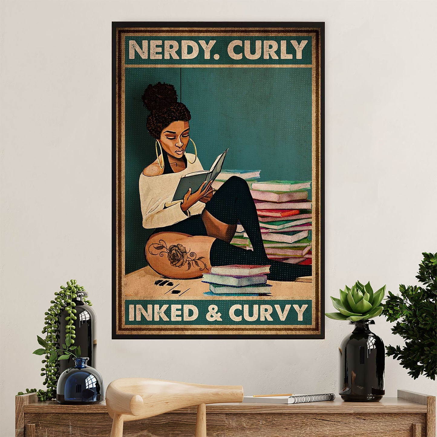 Books Lover Canvas Prints | Nerdy Curly Inked & Curvy | Wall Art Gift for Books Reader