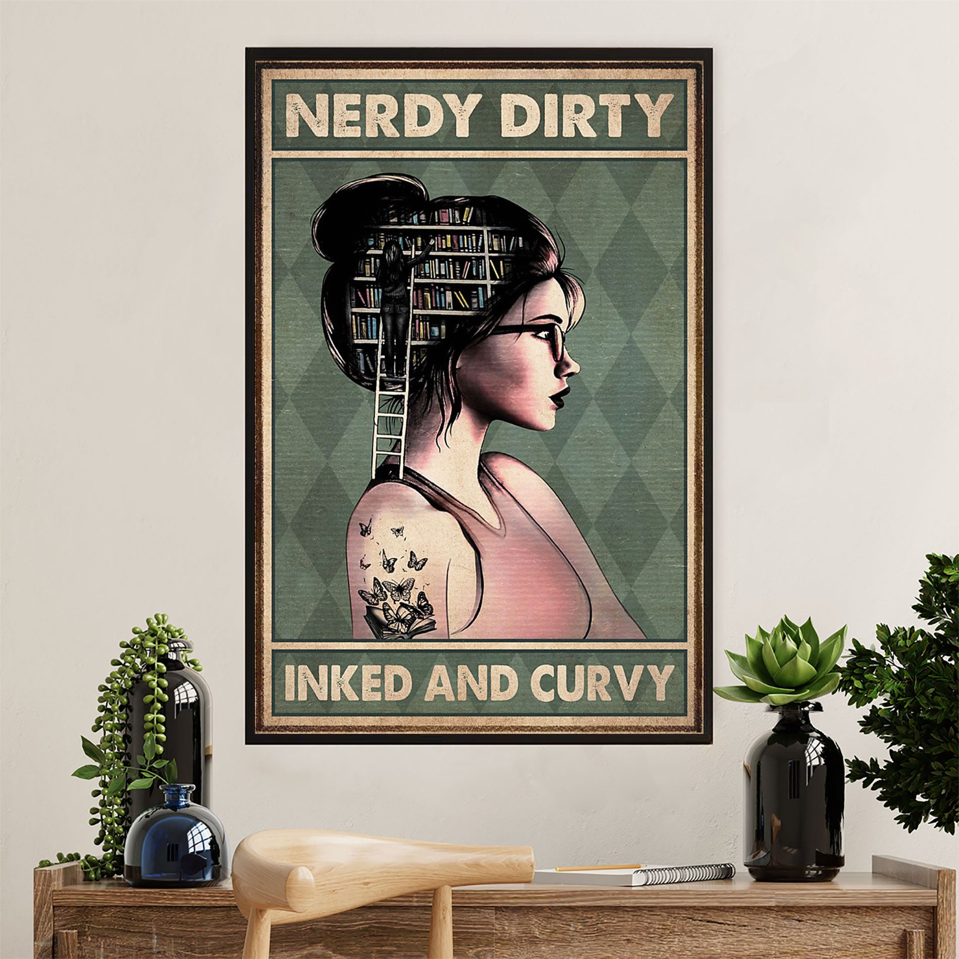 Books Lover Canvas Prints | Nerdy Curly Inked & Curvy | Wall Art Gift for Books Reader