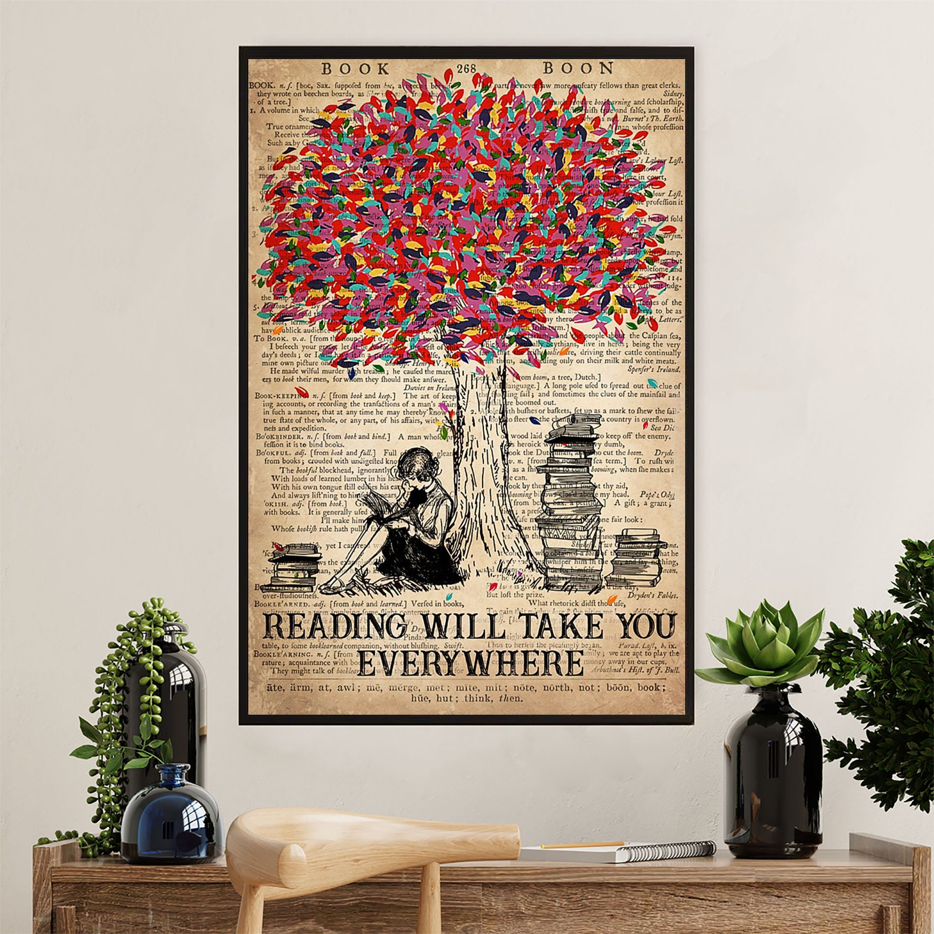 Books Lover Poster Prints | Reading Will Take You Everywhere | Wall Art Gift for Books Reader