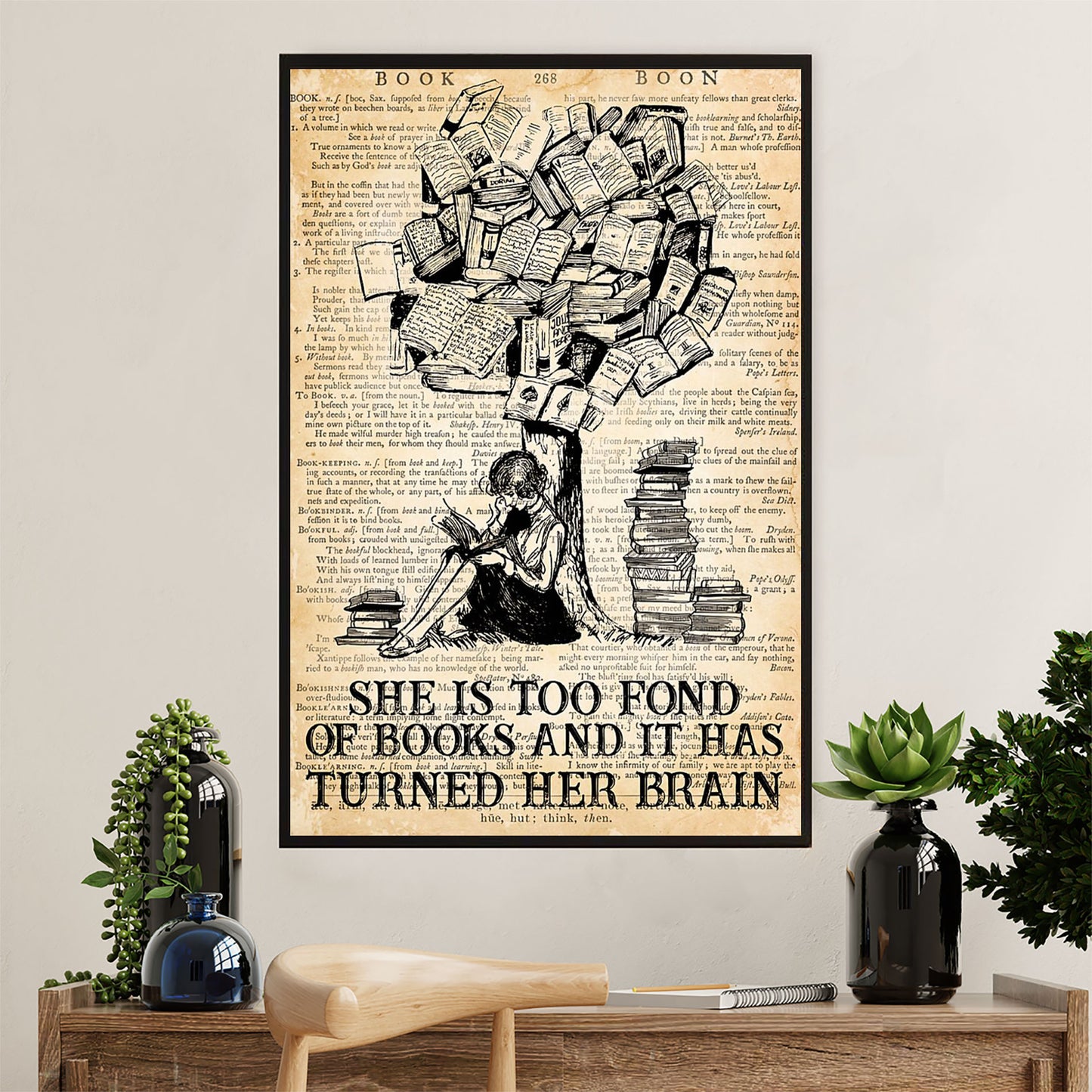 Books Lover Canvas Prints | She Is Too Fond Of Books | Wall Art Gift for Books Reader