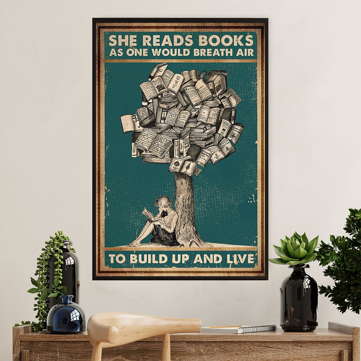 Books Lover Poster Prints | She Read Books As One Would Breath Air | Wall Art Gift for Books Reader