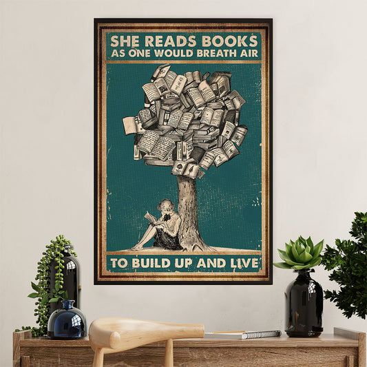 Books Lover Poster Prints | She Read Books As One Would Breath Air | Wall Art Gift for Books Reader