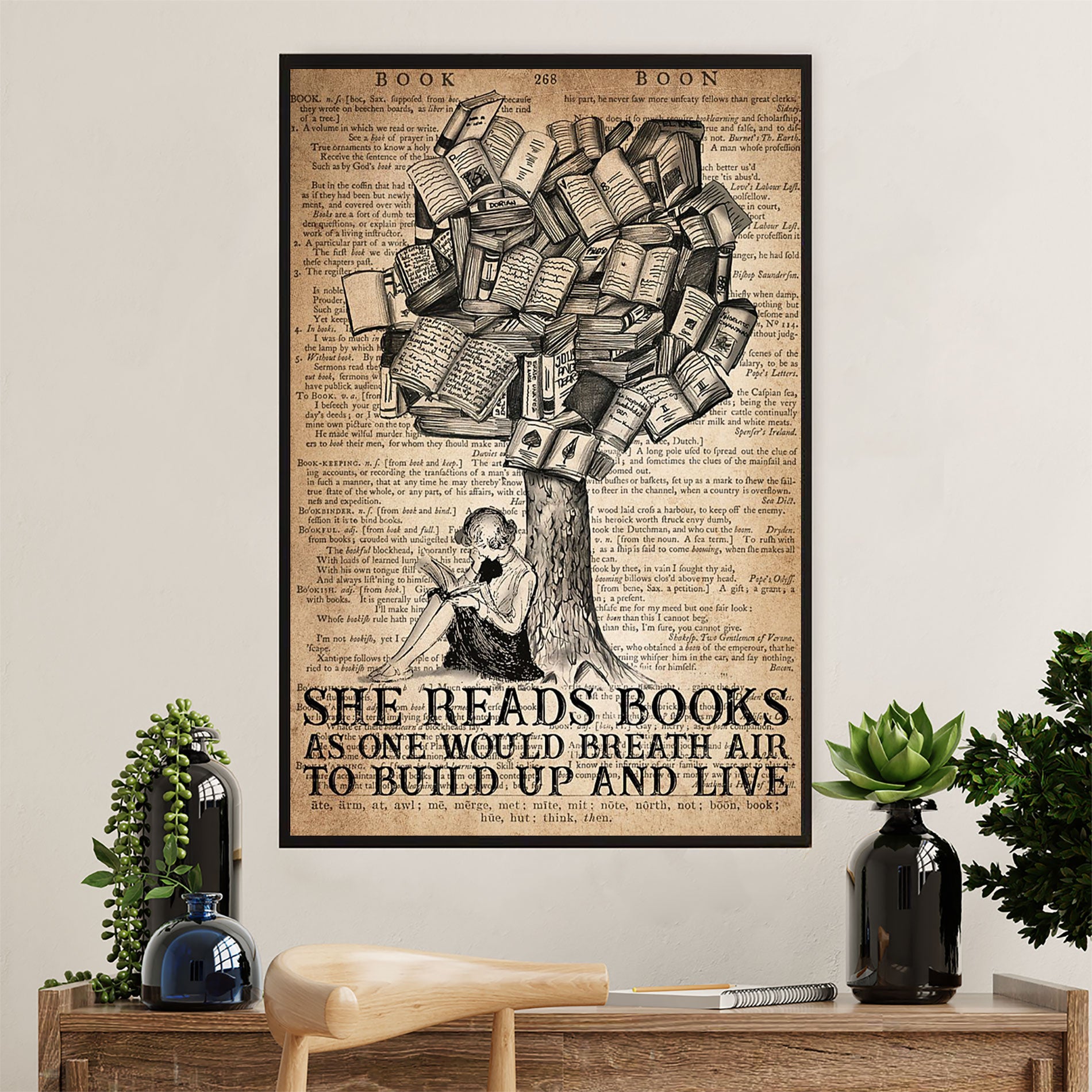 Books Lover Canvas Prints | She Read Books As One Would Breath Air | Wall Art Gift for Books Reader