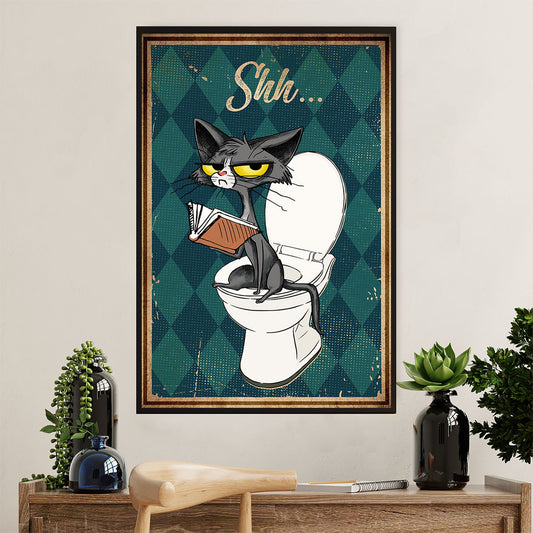Books Lover Poster Prints | Funny Cat in Toilet - Shh | Wall Art Gift for Books Reader