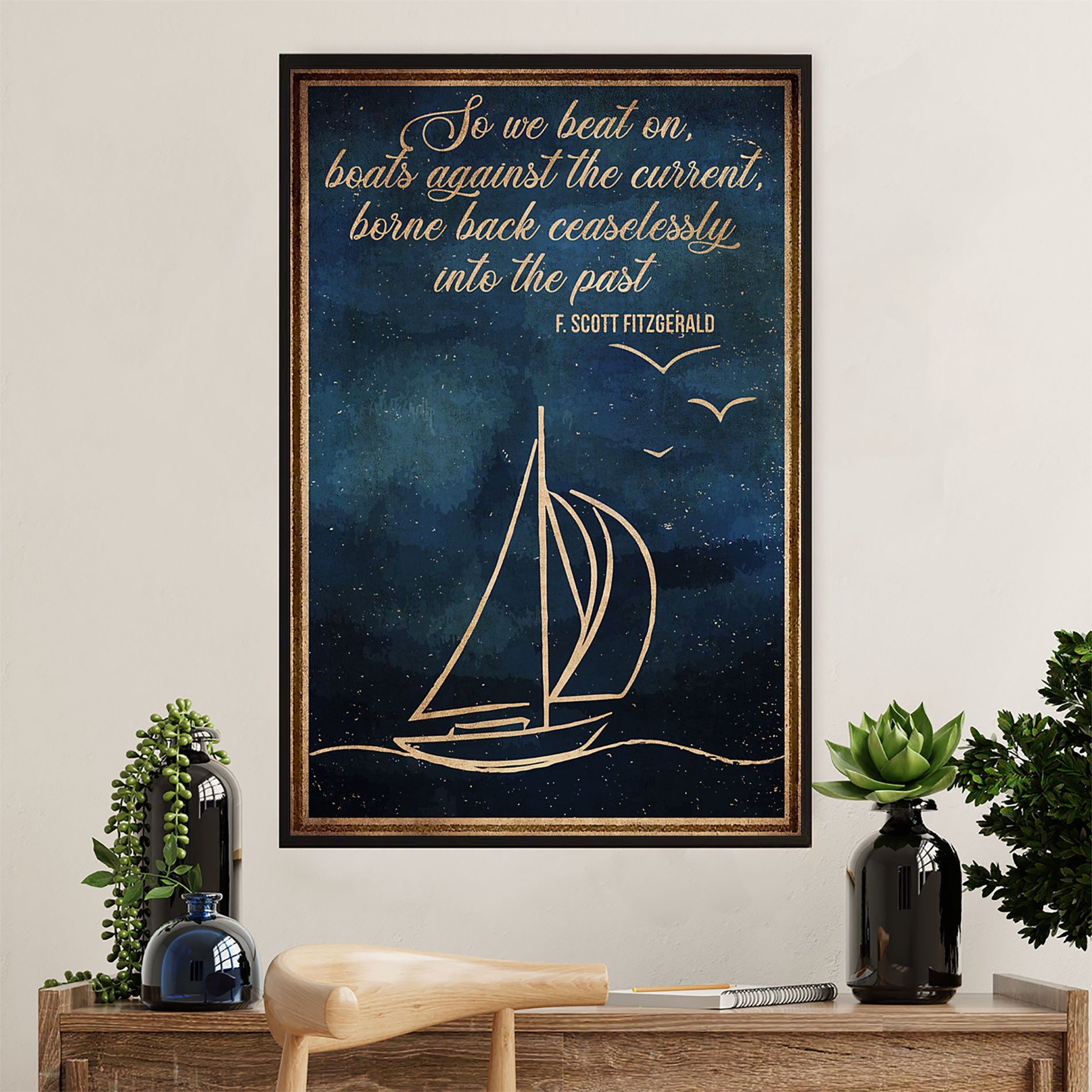 Books Lover Poster Prints | So We Beat On, Boats Against The Current | Wall Art Gift for Books Reader
