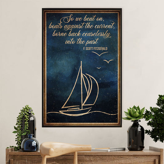 Books Lover Poster Prints | So We Beat On, Boats Against The Current | Wall Art Gift for Books Reader