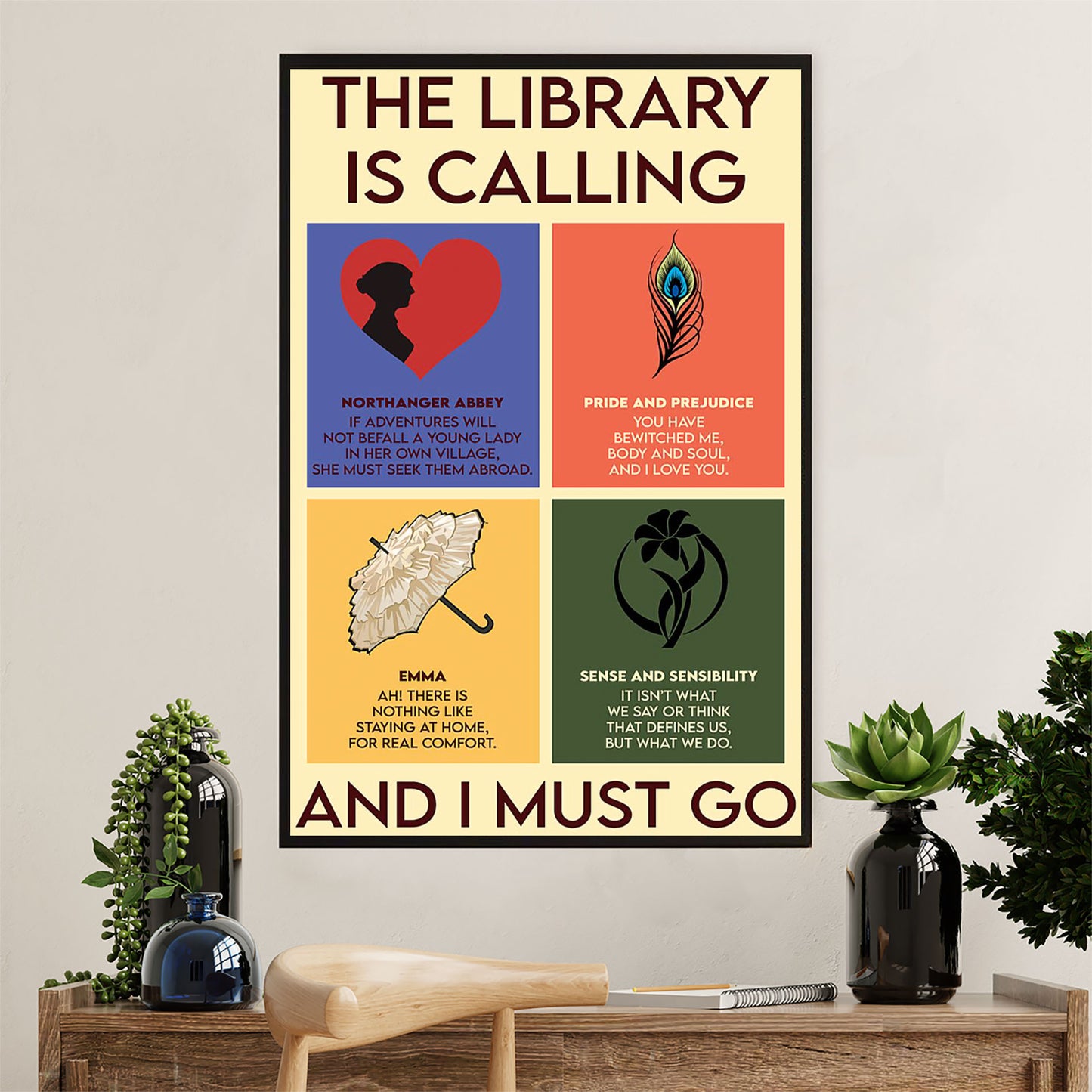 Books Lover Poster Prints | The Library Is Calling & I Must Go | Wall Art Gift for Books Reader
