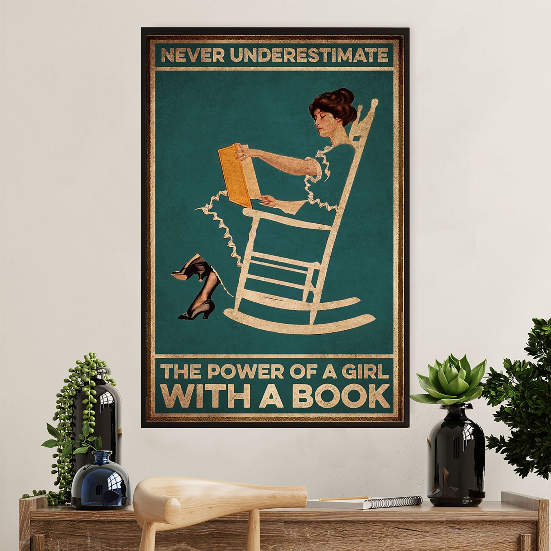 Books Lover Poster Prints | Never Underestimate The Power Of A Girl With A Book | Wall Art Gift for Books Reader