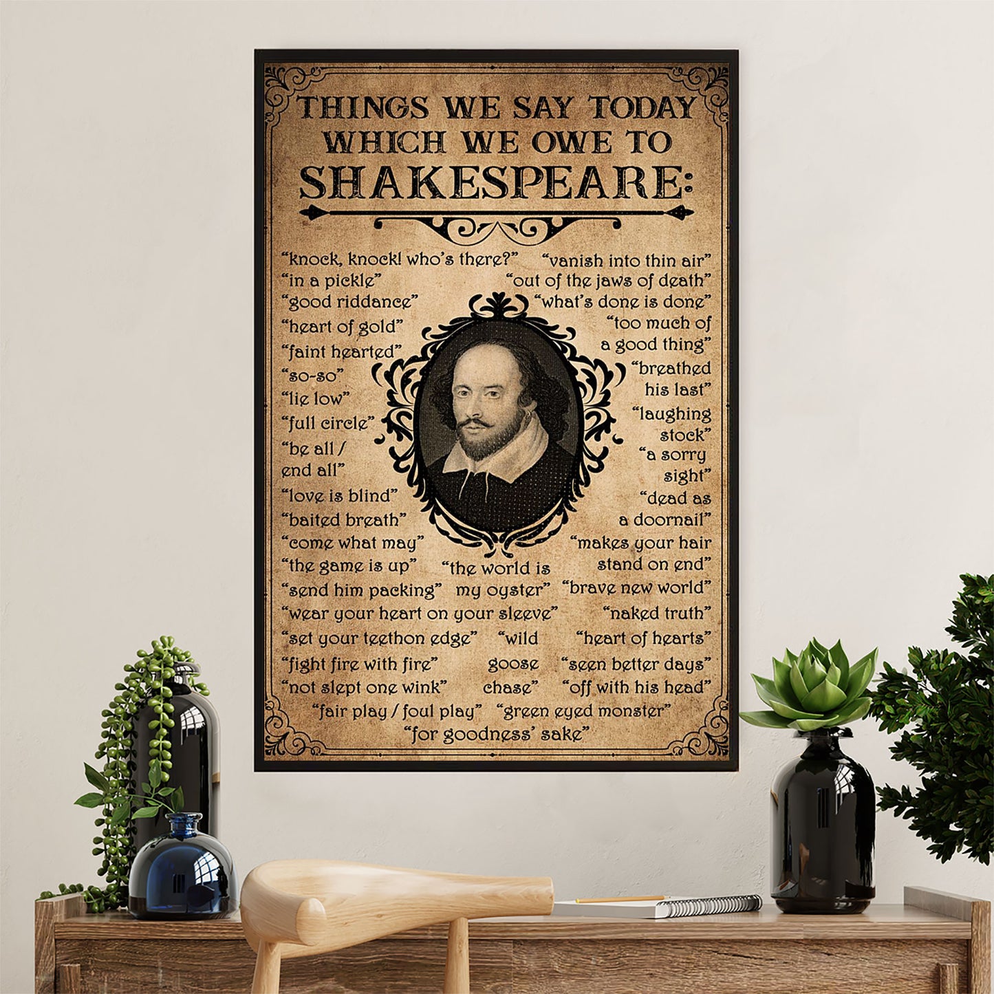 Books Lover Poster Prints | Things We Say Today Which We Owe To Shakespeare | Wall Art Gift for Books Reader