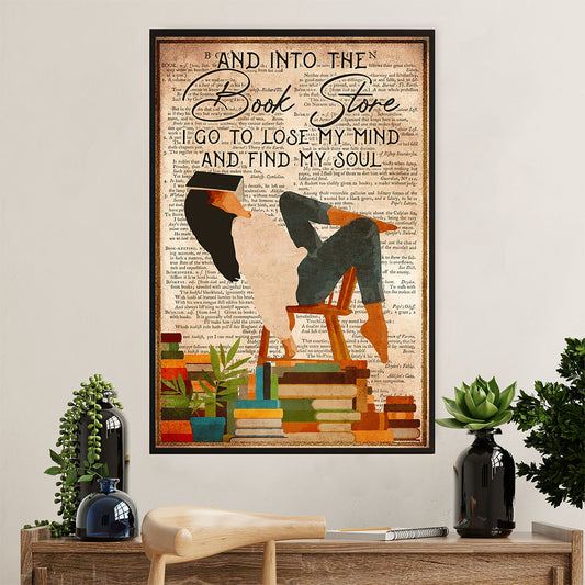 Books Lover Poster Prints | Into The Book Store I Go To Lose My Mind | Wall Art Gift for Books Reader