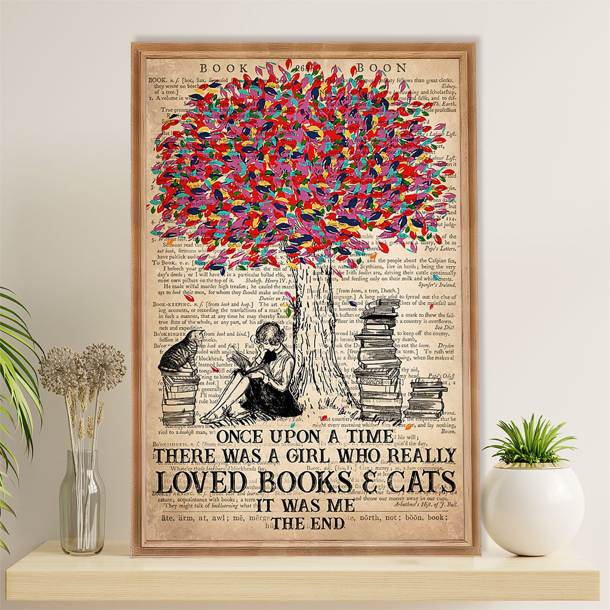Books Lover Poster Prints | There Was A Girl Who Really Loved Books & Cats | Wall Art Gift for Books Reader
