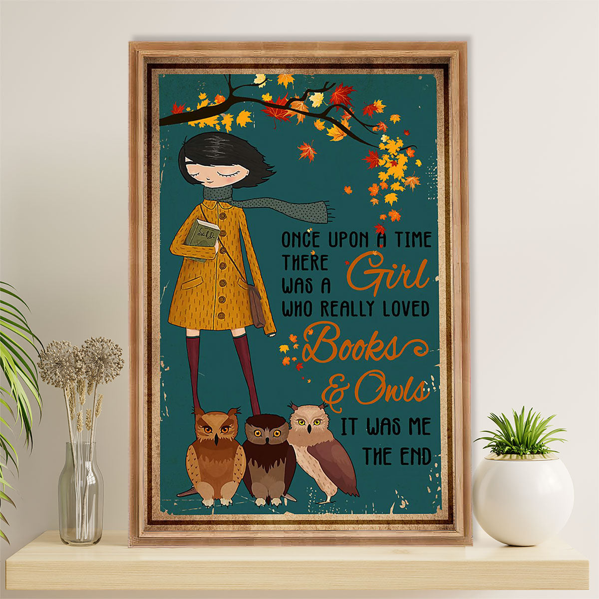 Books Lover Poster Prints | There Was A Girl Who Loved Books & Owls | Wall Art Gift for Books Reader