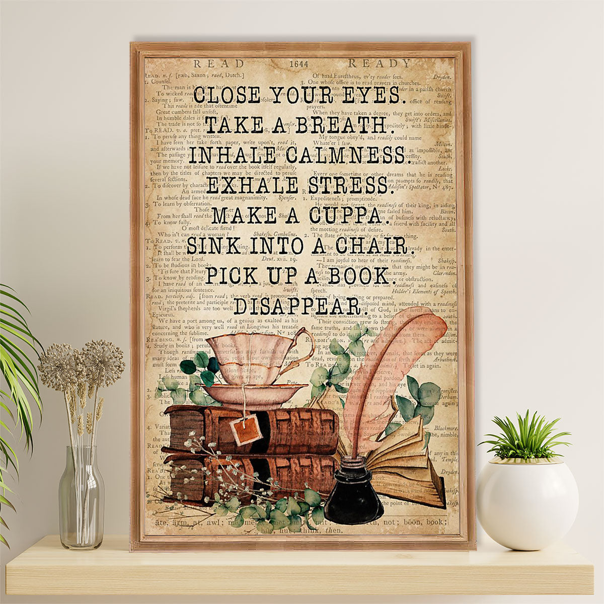 Books Lover Canvas Prints | Close Your Eyes Take A Breath | Wall Art Gift for Books Reader