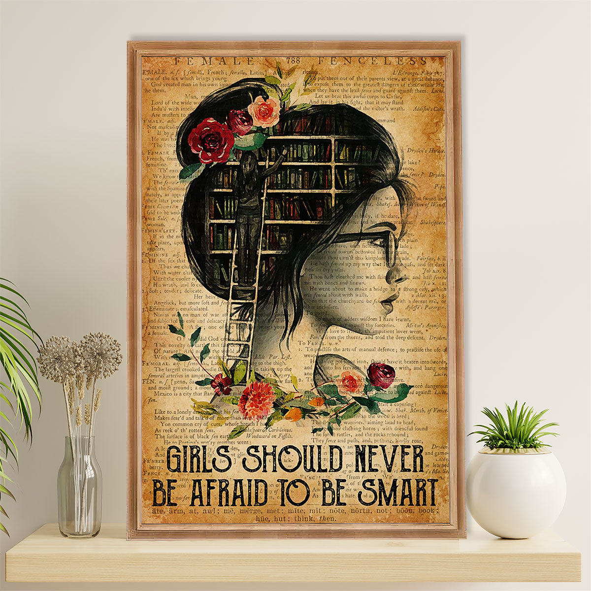 Books Lover Poster Prints | Girls Should Never Be Afraid | Wall Art Gift for Books Reader