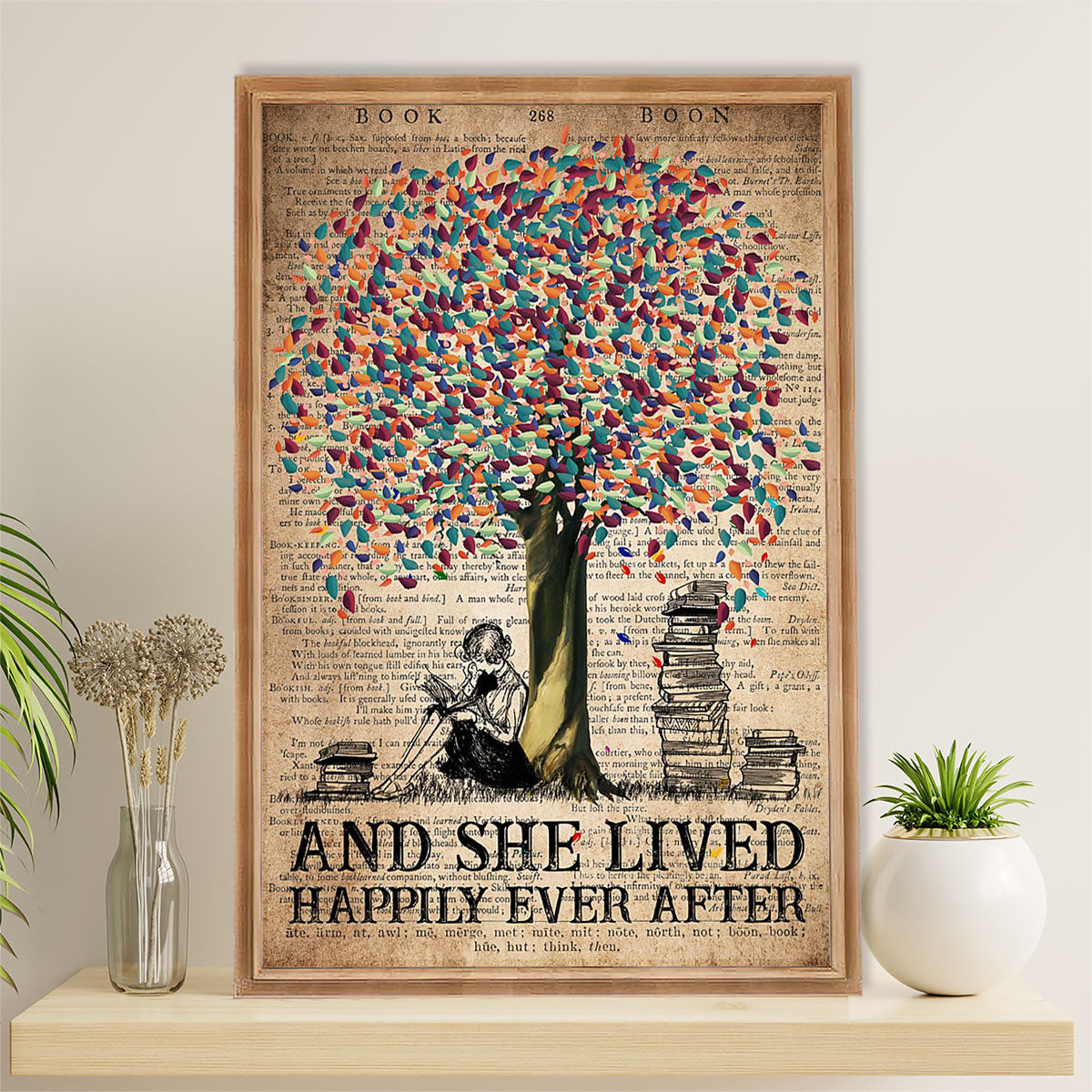 Books Lover Poster Prints | And She Lived Happily Ever After | Wall Art Gift for Books Reader