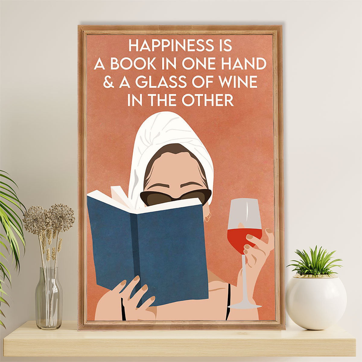 Books Lover Poster Prints | Happiness Is A Book In One Hand | Wall Art Gift for Books Reader