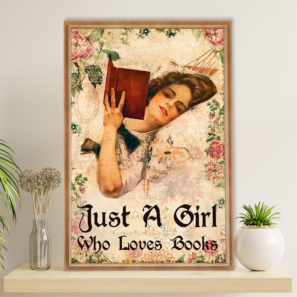 Books Lover Canvas Prints | Just A Girl Who Loves Books | Wall Art Gift for Books Reader